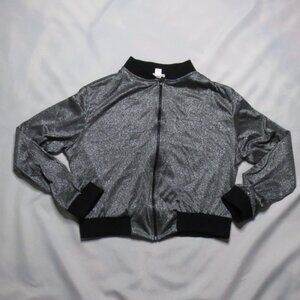 4/$14 WET SEAL womens JACKET silver SHINY cropped BLACK vintage METALLIC SIZE XL